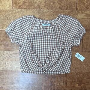 NEW WITH TAGS! Toddler Girls Puff Sleeve Tie-Front Top - 5T - Gingham Check